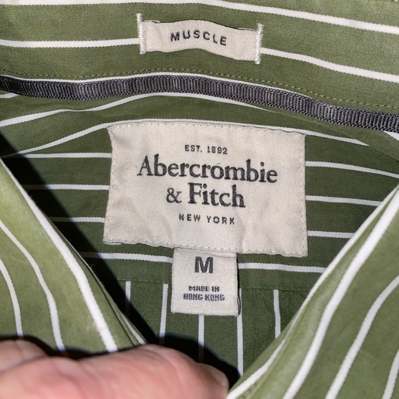 Abercrombie Fitch Muscle Button Up Down Green Work Dress Cotton Business Shirt - Picture 4 of 10
